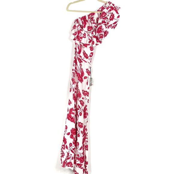 Lovers & Friends Amity Floral Maxi Dress‎ Ruffle One Shoulder White Red Sz XS - Picture 2 of 9